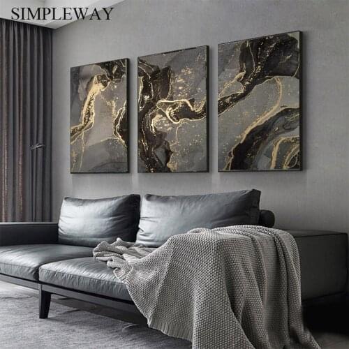 Nordic Luxury Abstract Canvas Poster Contemporary Wall Print Golden Black Art Painting Modern Living Room Decoration Picture