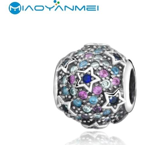 925 Sterling Silver Beads Fit Original Pandora Bracelets Pave Star Charm DIY Women Fashion Jewelry Gift