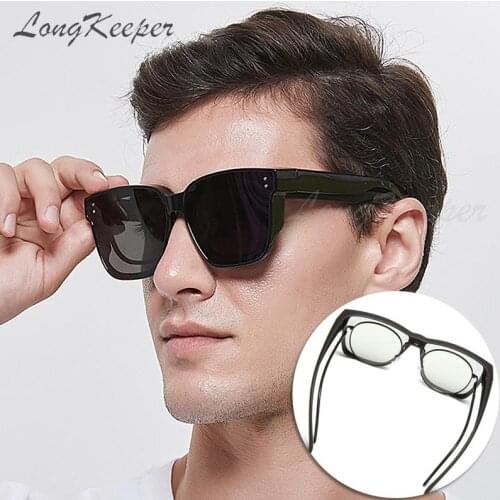 Fit Over Polarized Sunglasses Men Night Vision Fitover Sun Glasses For Myopia Over Prescription Glasses Vintage Square Eyewear