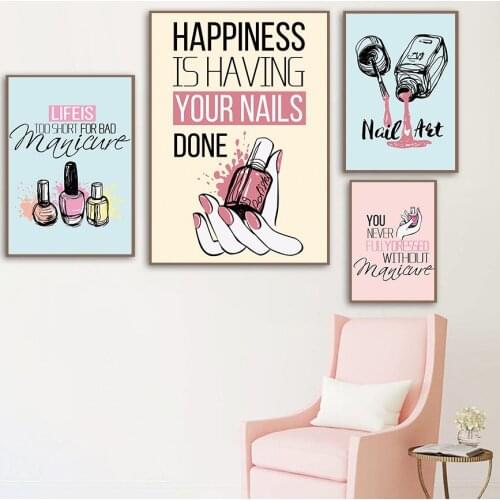 Modern Female Fashion Canvas Painting Pink Nail Polish Picture Nail Art Poster And Print Home Decoration For Manicure Store
