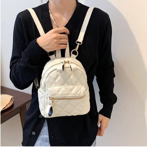 Pu leather Girls Shoulder Bags Daypack female Travel Bags mini cute Softback white Diamond Grain women Backpacks small