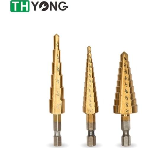 HSS Hex Shank 3/16-1/2,1/4-3/4,1/8-1/2mm For Wood Straight Slot Core Drill Bit Titanium Coated Pagoda Drill Hand Tools