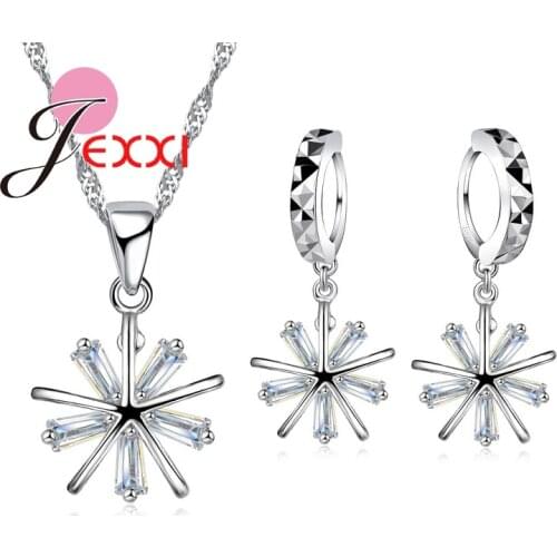 Bijoux 925 Sterling Silver Bar Cubic Zirconia Cross Flower Necklace Earring Brincos Party Wedding Jewelry Sets Accessories