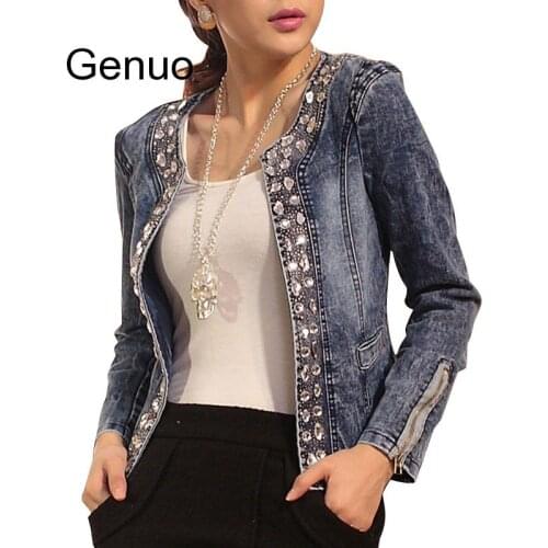 Jeans Jackets Women Chaqueta Mujer Autumn Denim Jacket Casaco Women Crystal Slim Short Outwear Plus Size S-4XL WWJ920
