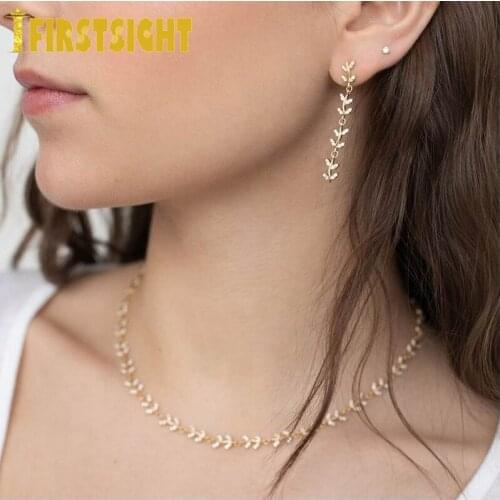 2021 New Sparkling Cubic Zirconia CZ Crystal Zircon Leaf Choker Gold Silver Color Leafs Link Chain Necklace Women Jewelry