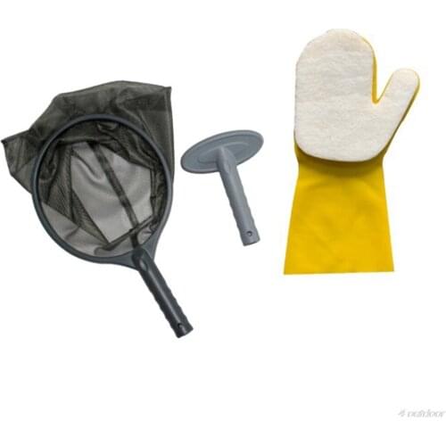 3 Pcs Professional Pool Leaf Skimmer Kit Fine Mesh Net + Cleaning Brush + Sponge Gloves for Swimming Pools A24 21 Dropshipping