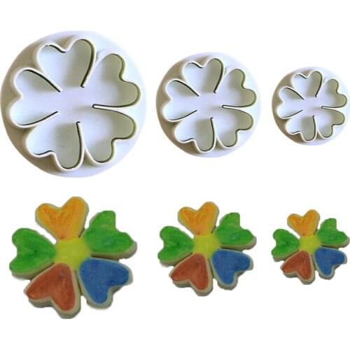 3 Pcs C-lover Leaf Cookie Cutter Plastic Biscuit Knife Baking Fruit Cake Kitchen Tools Mold Embossing Printing