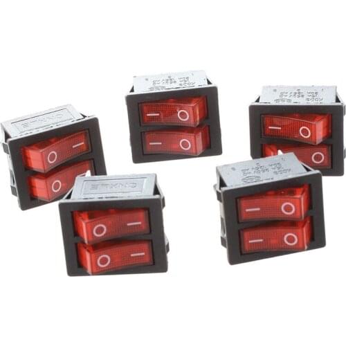 5 Pcs x Red Light Illuminated Double SPST ON/OFF Snap IN Boat Rocker Switch 6 Pin