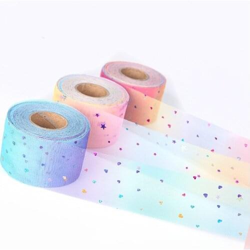 60mm (50Yards/roll) Glitter Sequin Tulle Organza Ribbon Roll Giftbox Wrap DIY Materials Wedding Party Decor Handmade Accessories