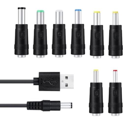 8in1 5V USB to DC 5.5x2.1mm 3.5mm 4.0mm 4.8mm 6.4mm 5.5x2.5mm Plug Charging Cord for Fan Speaker Router LED Lamp