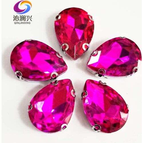 Free shipping Anti hook Rose red DR shape High quality Glass Crystal flatback sew on rhinestones,Diy Clothing accessories SWSD08