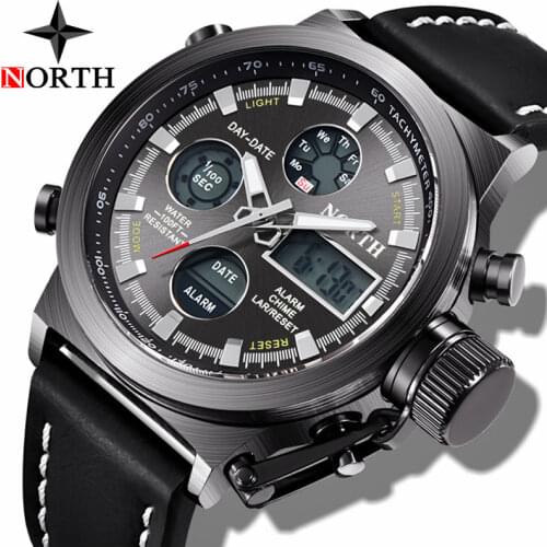NORTH Digital Watch Men Leather Mens Watches Top Brand Luxury LED Electronic Quartz Watch Men Casual Military Sport Clock 6022