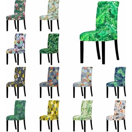 Tropical Plants Polyester Chair Covers Elastic Seat Cover Slipcovers For Dining Room Wedding Banquet Hotel Kitchen Office