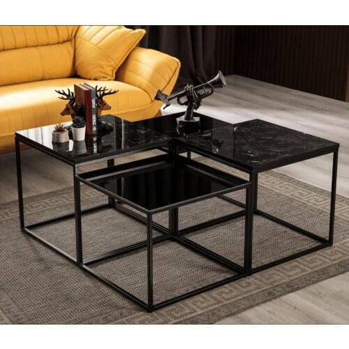 Napoli Black 4'lü (2 Mdf- 2 Glazed) square Medium coffee table coffee tables table basse furniture living room table