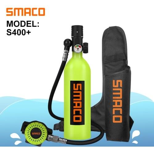 SMACO 1L Scuba Diving Cylinder Mini Oxygen Tank Set Respirator Air Tank Hand Pump for Snorkeling Breath Diving Equipment