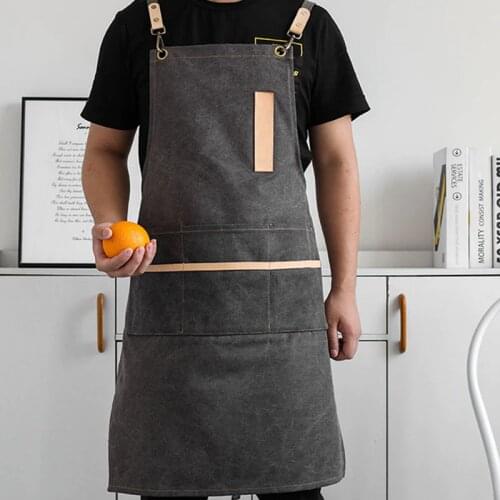 Long Canvas Apron Cafe Barista Bistro Restaurant Waitstaff Pastry Chef Uniform Florist Painter Barber Hairdresser Work Wear K5