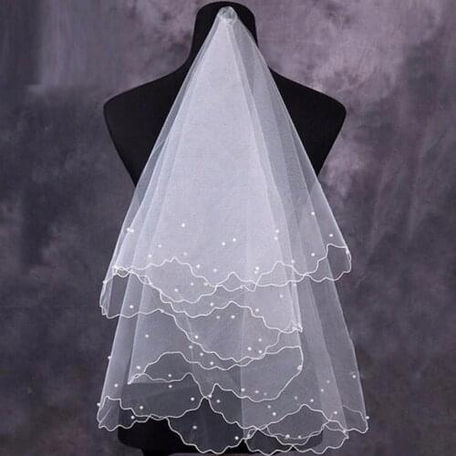 Women Pearl Bridal Veils Wedding Dress Veil Layers Tulle Pencil Edge Wedding Accessories