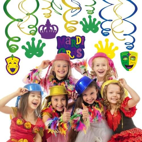 Mardi Gras Theme Party Decorations Mask Carnival DIY Photobooth Props Ceiling Wall Hanging Banner Party Supplies