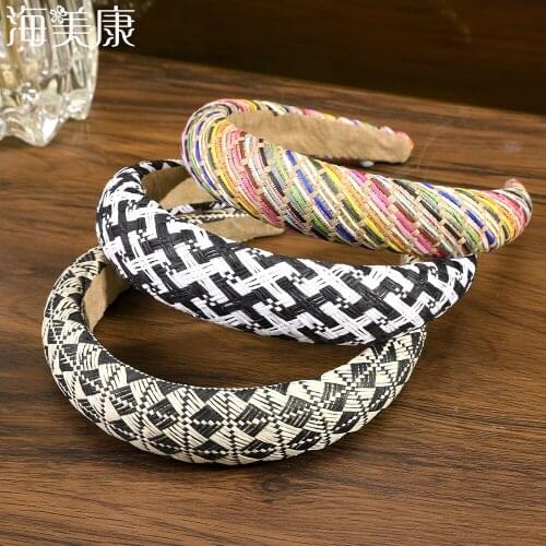Haimeikang Bohemian Headband Summer Raffia Straw Weaving Headband for Women Stripes Handmade Hair Hoop Hairband Hair Accessories
