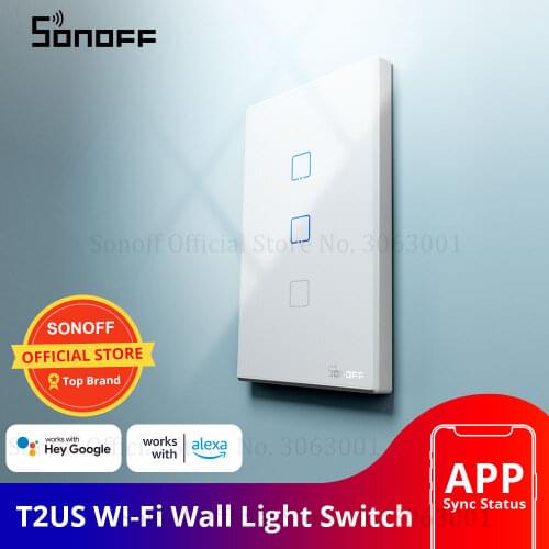 SONOFF T2US TX Smart Wifi Touch Wall Light Switch With Border Smart Home 1/2/3 Gang 433 RF/Voice/APP Control Works With Alexa