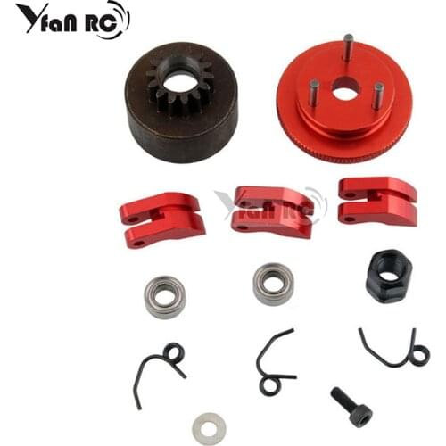 1set Clutch Bell Shoes Bearing 14T Gear Flywheel Assembly Kit Set Springs Cone Engine Nut for 1/8 RC Car HPI HSP Traxxas Axial H