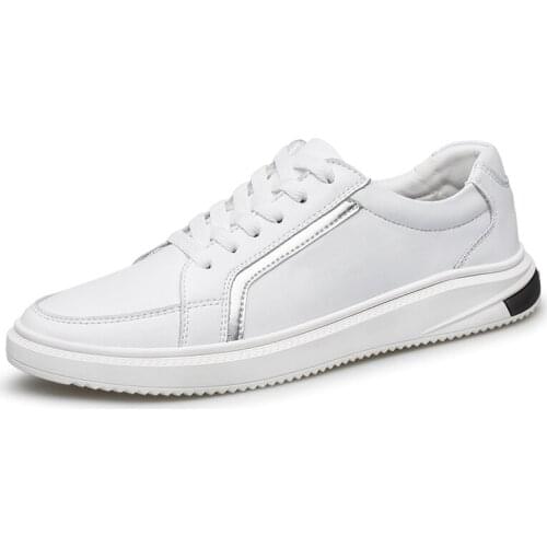 Mens Genuine Leather Shoes Fashion Sneakers Casual White Flats Skateboarding Shoes Lace Up Low Cut Trend Brand Design
