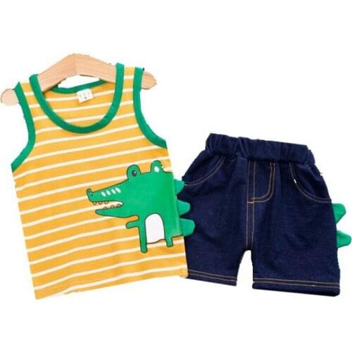 Summer Baby Boys Girls Children Clothing Infant Cartoon Striped Vest Shorts 2 Pcs/sets Toddler Fashion Clothing Kids Tracksuits