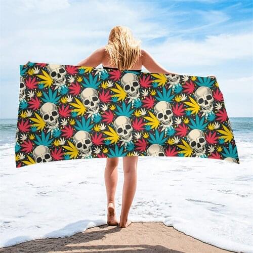 Hot Style Beach Cushion Towels Jamaican Leaves With Skull Pattern Microfiber Absorbing Shower Bath Poncho Swim Serviette Plage