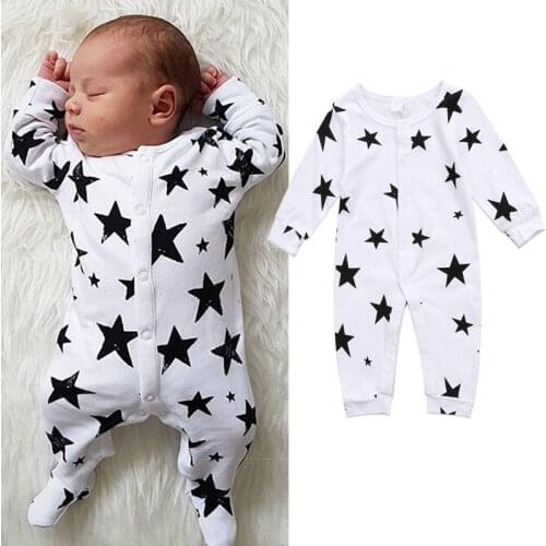 Baby Boy Fashion Star Printed Jumpsuits 0-18M Newborn Infant Spring Fall Casual Long Sleeve Romper Clothes Outfit 2021 New