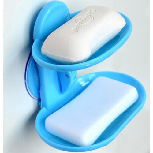 Fashionable Double Layers Home Bathroom Soap Dishes Holder Rack Strong Suction Cup Type Soap Basket Tray Organizer