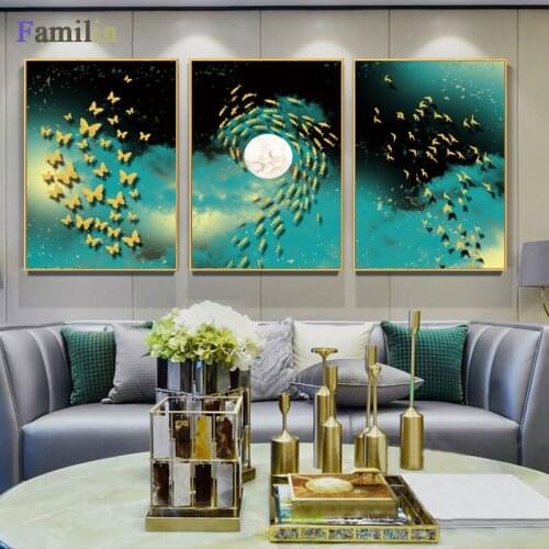 Golden Fish Butterfly Wall Art Canvas Painting Abstract Posters and Prints Wall Pictures for Living Room Decoration Home Decor