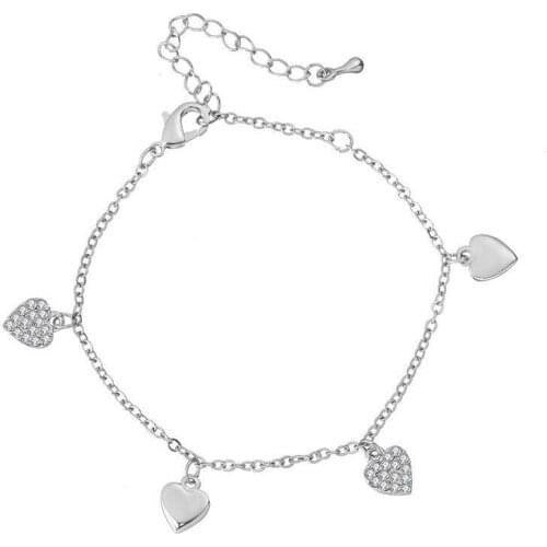 MxGxFam ( 22 cm +5.5cm ) Fashion Summer Heart Anklet Bracelets For Women White Gold Color For Lead and Nickel Free