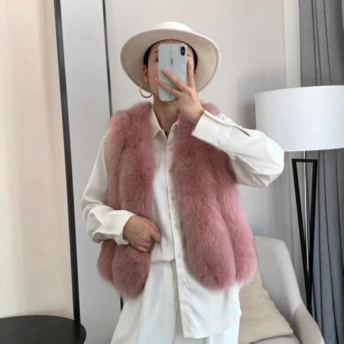 WholeSale High Quality Women Winter Thick Sleeveless Natural Real Fox Fur Vest Short Slim Fox Fur Vest Waistcoat