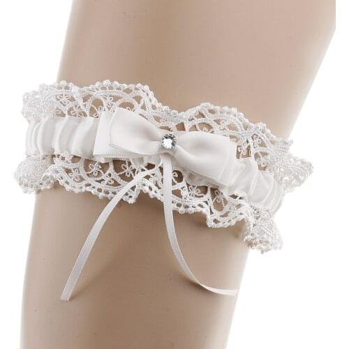 Wedding Bride Keepsake Garter Fashion Sexy Lace Flower Crystal Bowknot Bridal Garter Party Accessory for Women/Female/Bride