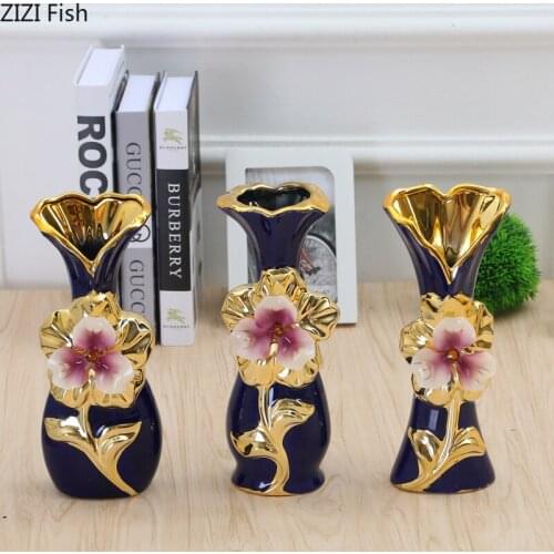 Floral Relief Ceramic Vase Flower Pots Decorative Flower Arrangement Living Room Decoration Gilded Porcelain Vases Home Decor