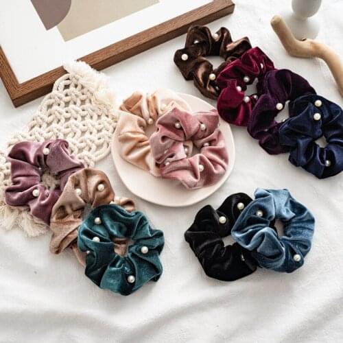Fashion Solid Color Soft Scrunchies Women Simulation Pearl flannel Ponytail Holder Hair Accessories Girls Elastic bands hiar tie