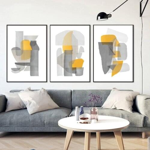 Modern Abstract Geometry Art Gray Yellow Wall Art Canvas Painting Scandinavian Wall Picture Dining Room Home Decor