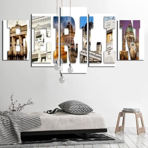 Building House Composed Of Letters "berlin" 5pcs Canvas Painting HD Printing Picture Frameless Style Nordic Decoration Home