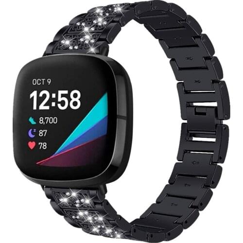 Jewlery Bling Wristband For Fitbit Versa 3/ Fitbit Sense Band Stainless Steel Strap Bracelet For Sense/Versa 3 Smartwatch