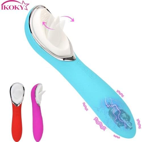 Tongue Licking Vibrators Vibrating Dildo Wand 10 Speeds Vagina Massager Oral Sex 2 in 1 Nipple Clitoris Stimulator