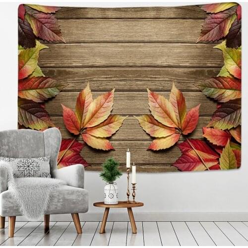Vintage Wooden Board Tapestry Wall Hanging Art Golden Brown Leaves on Wood Wall Blanket Home Decor