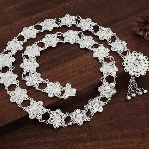 Vintage Metal Women Belly Waist Chains Hollow Out Flower Dance Dress Belt Chains Beach Party Tribal Indian Jewelry Gift