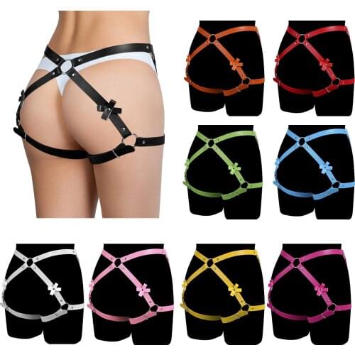 Women Leather Leg Harness Bowknot Garter Belt Stocking Suspenders Buttocks Bondage Erotic Lingerie Belts BDSM Sex Toys Panties
