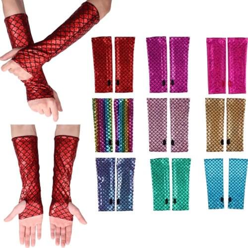 Women Mermaid Gloves Fish Scale Fingerless Csoplay Gloves Long Gloves Arm Sleeves Adult Halloween Fancy Party Costumes Accessory