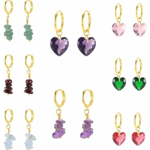 AIDE 925 Sterling Silver Piercing Hoop Earrings for Woman 2021 Jewelry Purple Natural Stone Hoops Earring Aretes Pendientes Gift