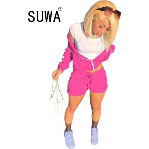 Tracksuit Women Wholesale Clothing Two Piece Sets Fall Zipper Long Sleeve Coat Jacket High Waist Workout Shorts Pants Loungewear