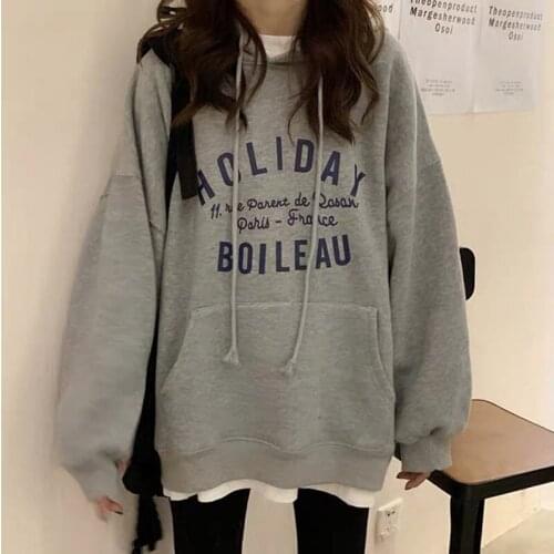 2xl Spring Autumn Hooded Sweater Women Thin Loose Korean Fashion Long Sleeve Hoodies Women Printed Letter Oversized Hoodie