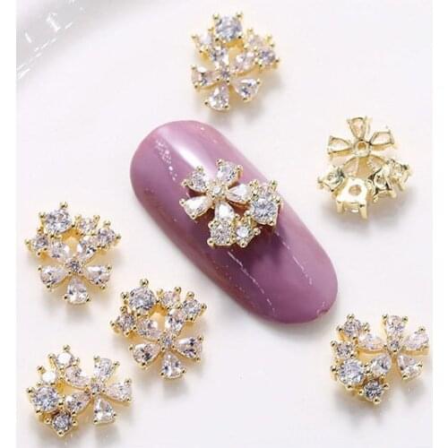 10pcs/lot 3D Alloy Flower Nail Art Zircon Metal Rhinestones Nails Accessories Professional Supplies Decorations Charms Y47-16