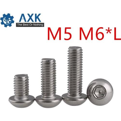 100Pcs/Lot M5 M6*L ISO7380 GB70.2 304 Stainless Steel A2-70 Half Round Head Screws Mushroom Hexagon Socket Button Head Screw