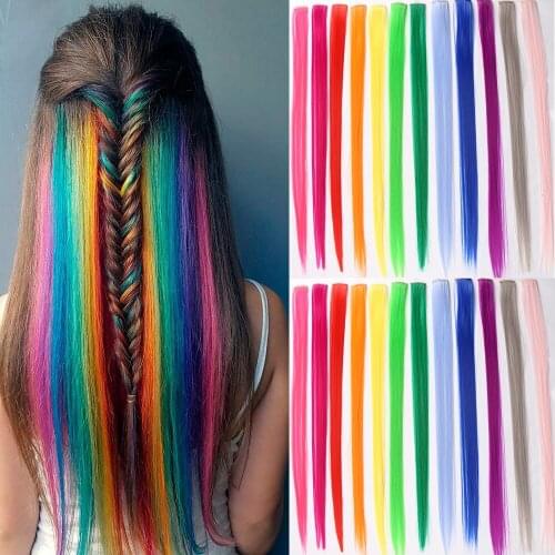 1pack 20inch Synthetic Long Straight Color Highlight Hair Extension Clip-In One Piece For Color Hair 12pcs